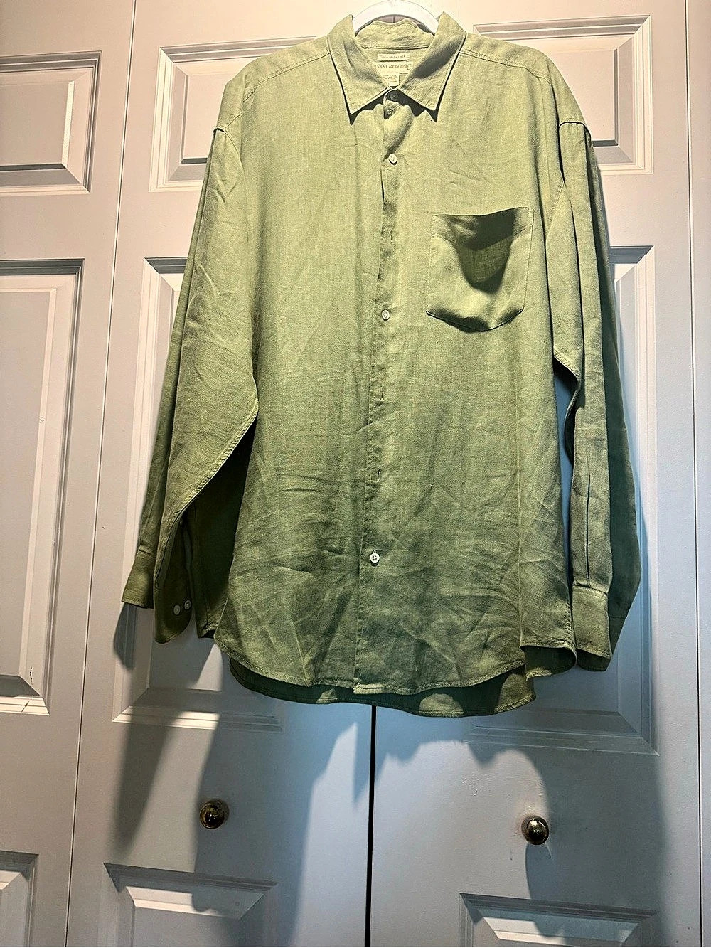 Vintage 90s Banana Republic Irish Linen Shirt Sage Green Large L Hong Kong